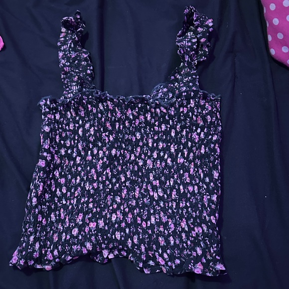 easel Tops - easel Black Smocked Floral Cami with Pink Accents